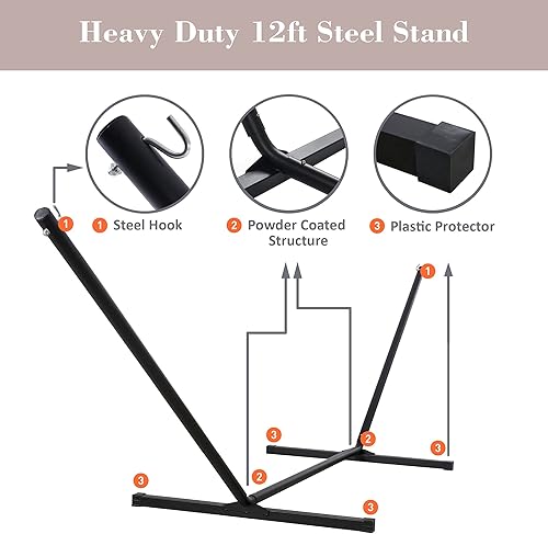 Miniatura 22 de SUNCREAT Hamaca portátil para exteriores con soporte, hamaca resistente con bolsa de transporte, almohada suave, cuerdas de equilibrio, azul oscuro