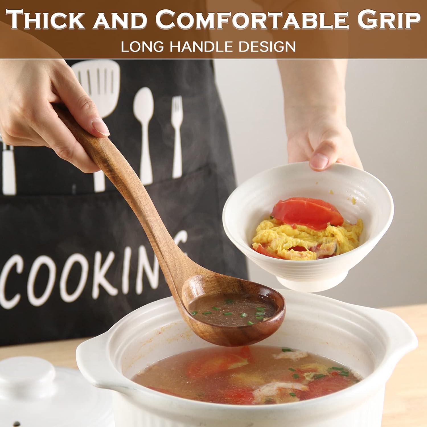 Wooden Spoons for Cooking, 7Pcs Natural Teak Wooden Kitchen Utensil Set, Wooden Spoon, Spatula, Salad Fork for Cooking, Heat-Resistant, Comfortable Grip, Non-Stick Wooden Cooking Utensils - Image 4