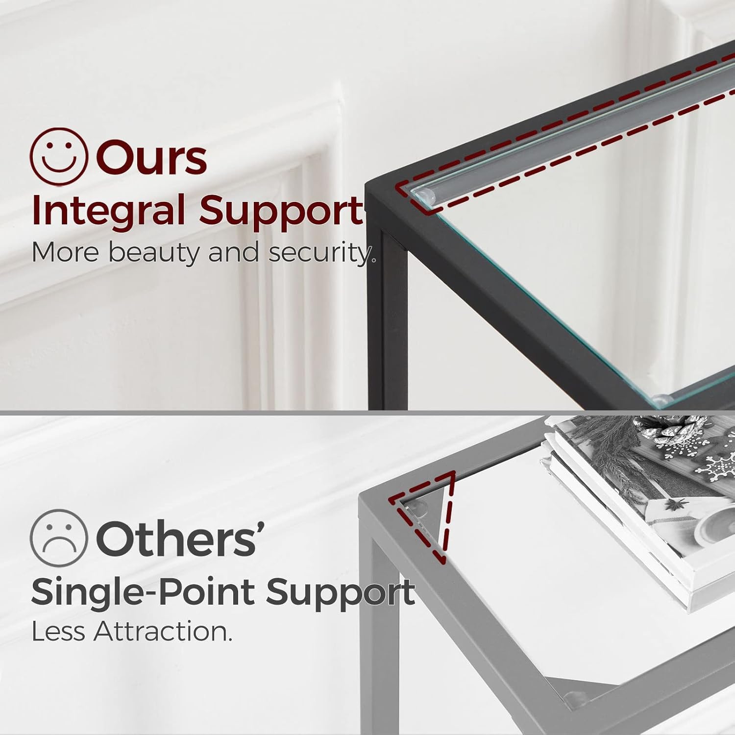 Mesa Consola 180 Cm MAHANCRIS Cristal Templado Y Metal Negro - Moderna, Estable, Ideal Para Salón O Pasillo