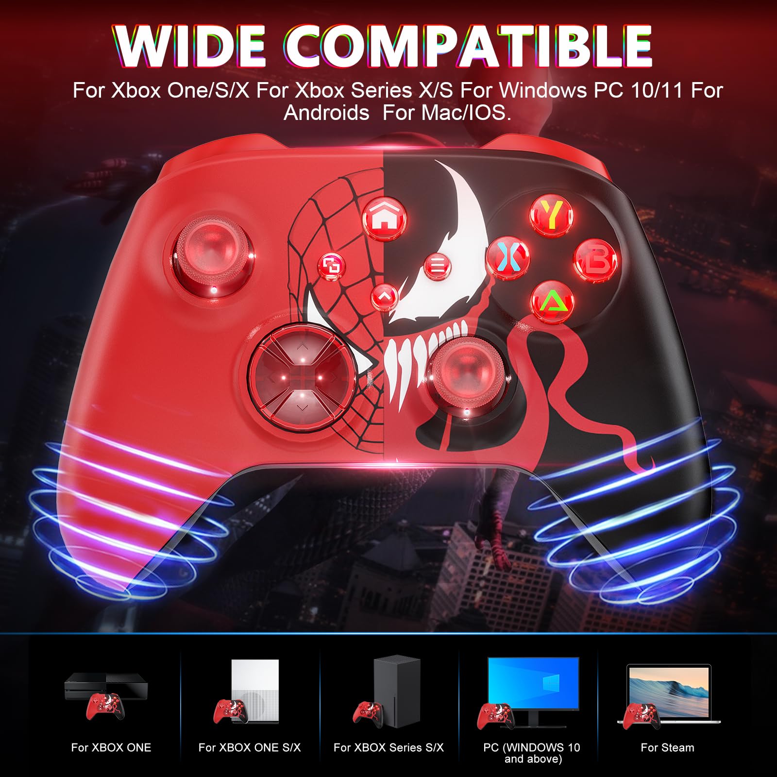 Lapezei Wireless RGB Controller für Xbox Series S/X, mit Xbox One/PC/Android/iOS, Bluetooth Gamepad mit Rücktasten, Vierfach Vibration, Turbo, Makro, 6-Axis Sensor, 3.5mm Audio Jack