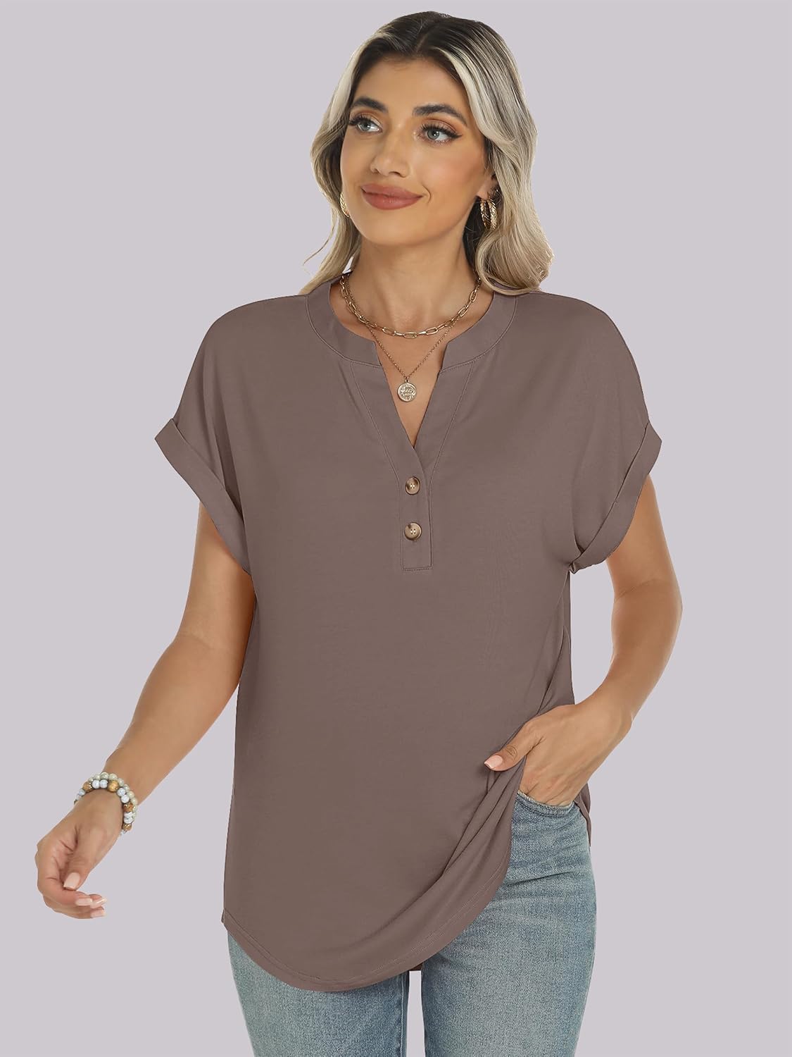 ANRABESS Womens Short Sleeve Henley Tops V Neck Dressy Casual Blouses Summer Trendy Tee Shirts 2026 Vacation Fashion Clothes thumbnail