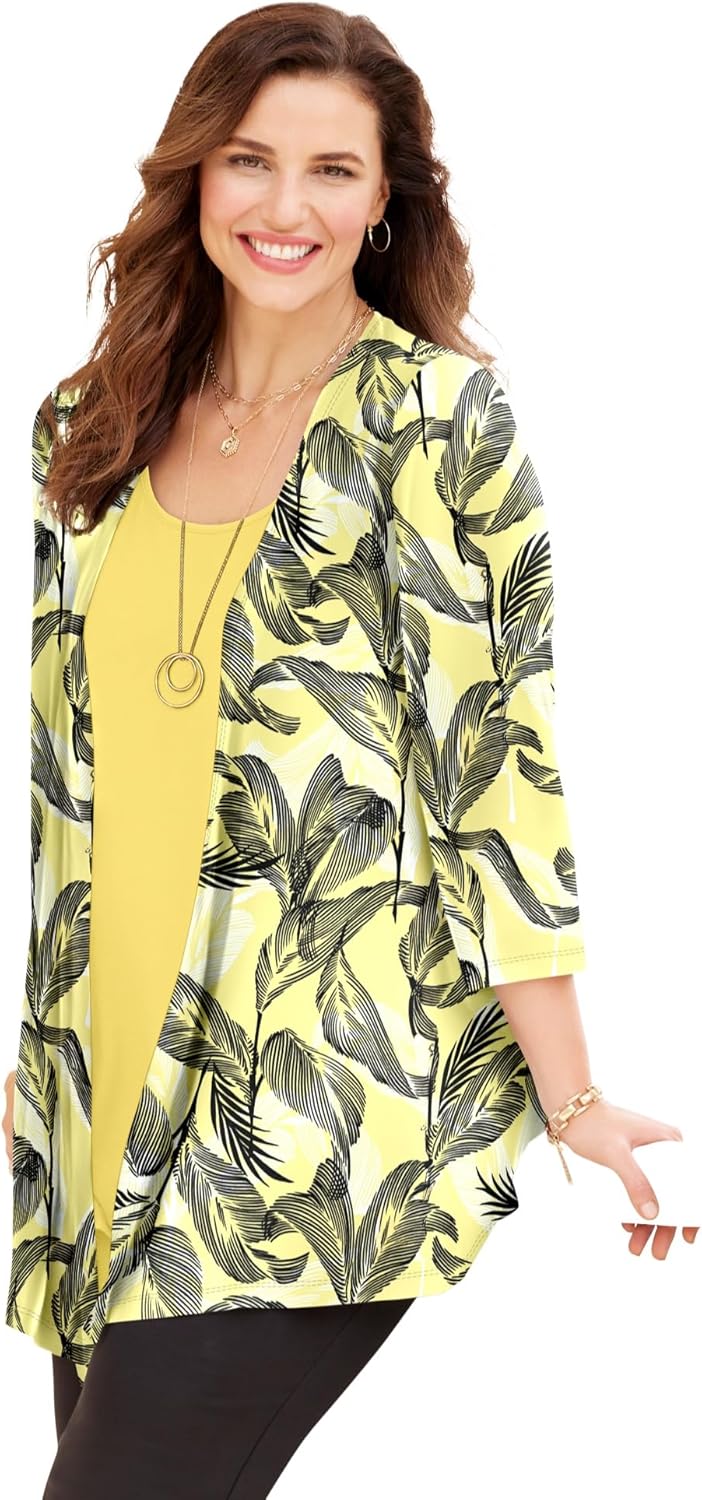 Women's Plus Size Cardigan and Tank One Piece Top