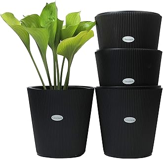 GREENON® 10 Inch Plant Pot Pack of 4 (8 pots) Self Water | Black Outer and Black Inner Big Plant Container | Unfadable Planter | Virgin Plastic Gamla | Solid | UV Treated | Best For Indoor and Balcony