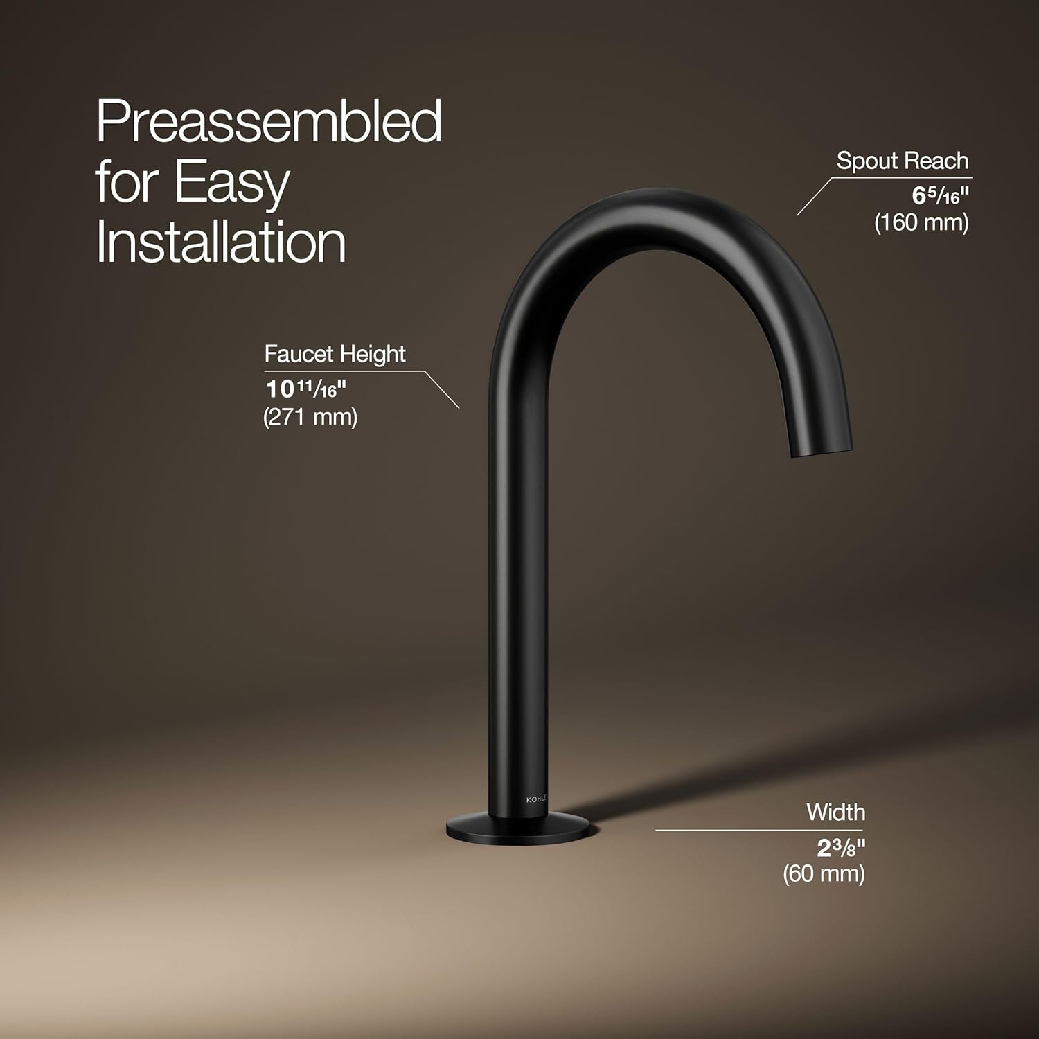 Kohler 77967-BL Components® Bathroom Sink Faucet spout with Tube Design, 1.2 gpm, Matte Black