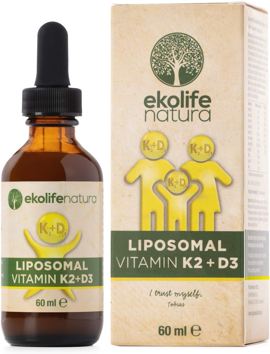 EKOLIFE Liposomal Vitamin D3 K2 Liquid Drops for Calcium Absorption for Healthy Bones, Heart, Circulatory System and Better Immune System; Vegan, Free-of Sugar, Soy and GMO, Gluten-Free