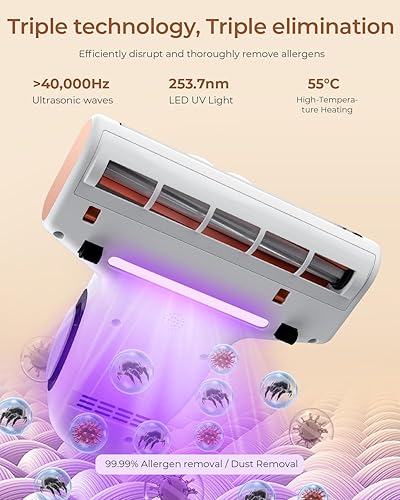 Miniatura 5 de Aspirador de cama con sensor de polvo, aspiradora de colchón con UV, ultrasónico y alto calentamiento, succión de 13 Kpa 500 W potentes aspiradoras