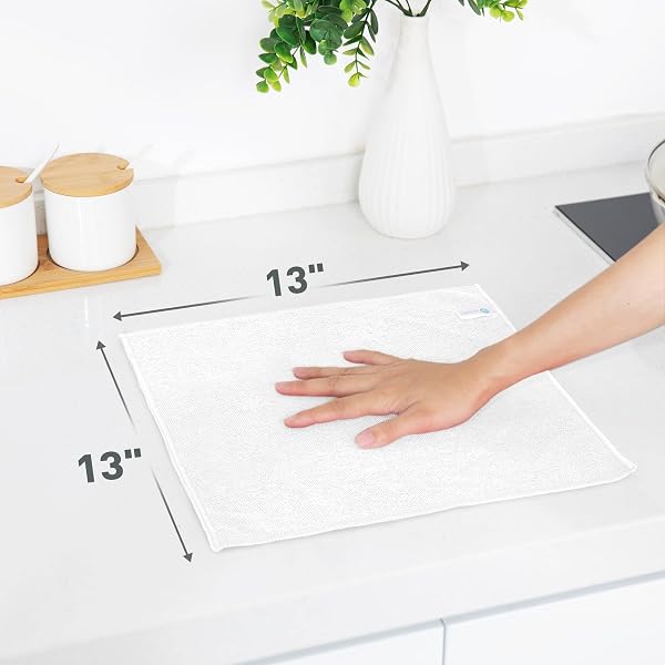 WEAWE 12 Paños de Bayeta Microfibra (30,5 x 30,5 cm), Suaves, Absorbentes, Reutilizables Multiusos Limpieza Cocina, Coche, Cristales, Balletas Microfibra (Blanco) - 2