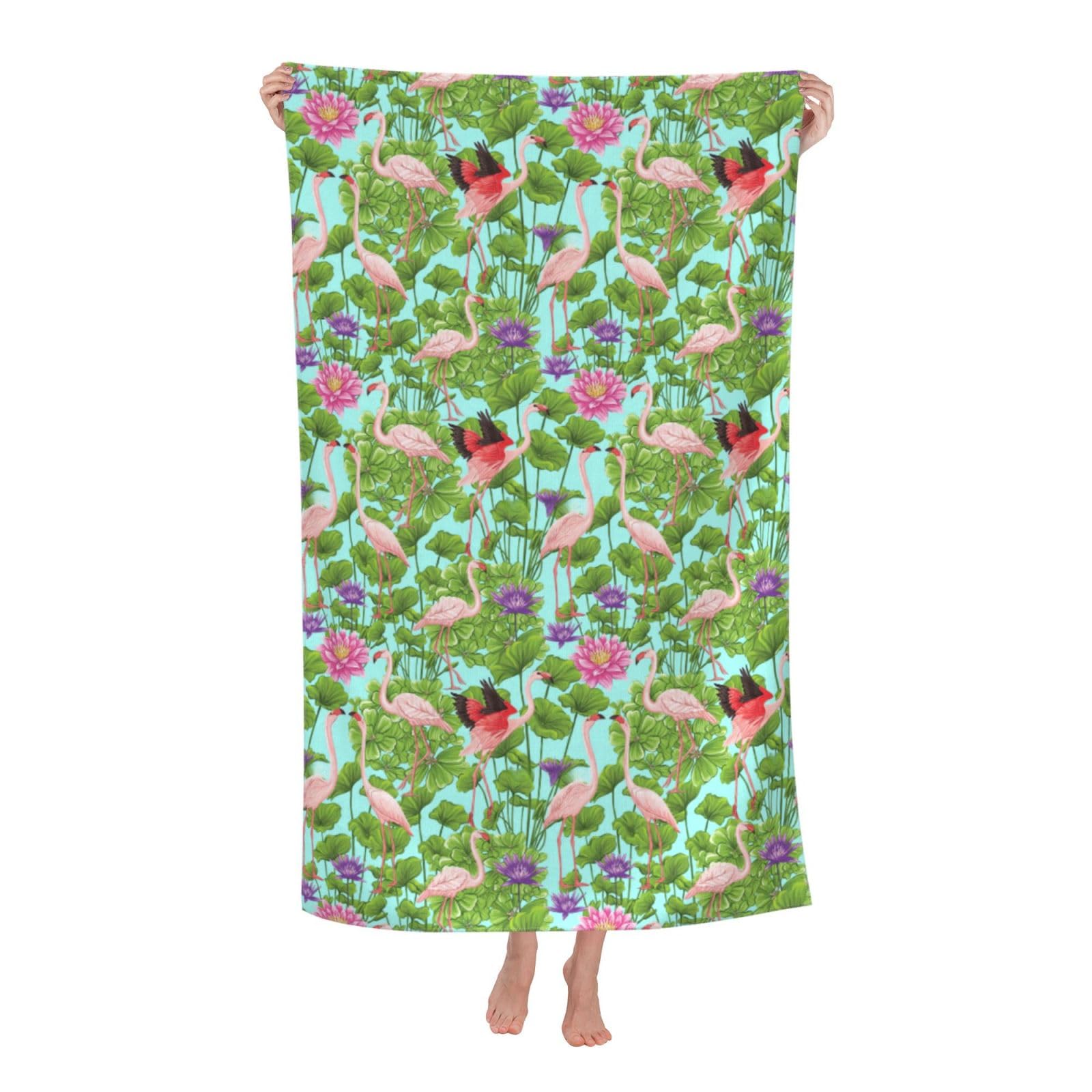 Cbaaghh Flamingo Love Flowers Print Adult Beach Towels,Beach & Pool Towel,Beach Towels,Towels For Camping