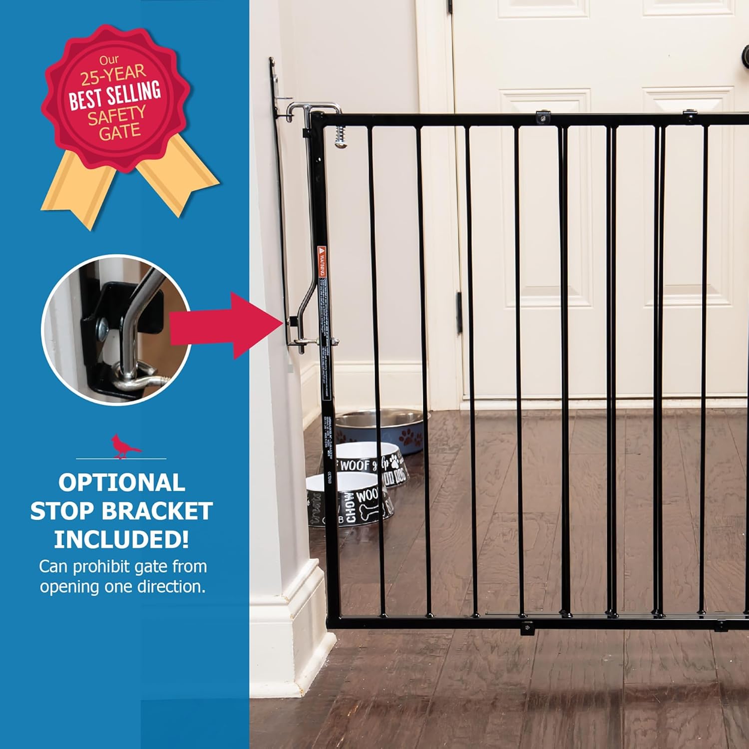 Cardinal Gates MG25 Duragate Baby Gate - Adjustable Dog Gate - Steel Safety Gate for Kids & Pets - 26.5 to 41.5 Inches Wide - Black (+ TPX (8" Height Extension))