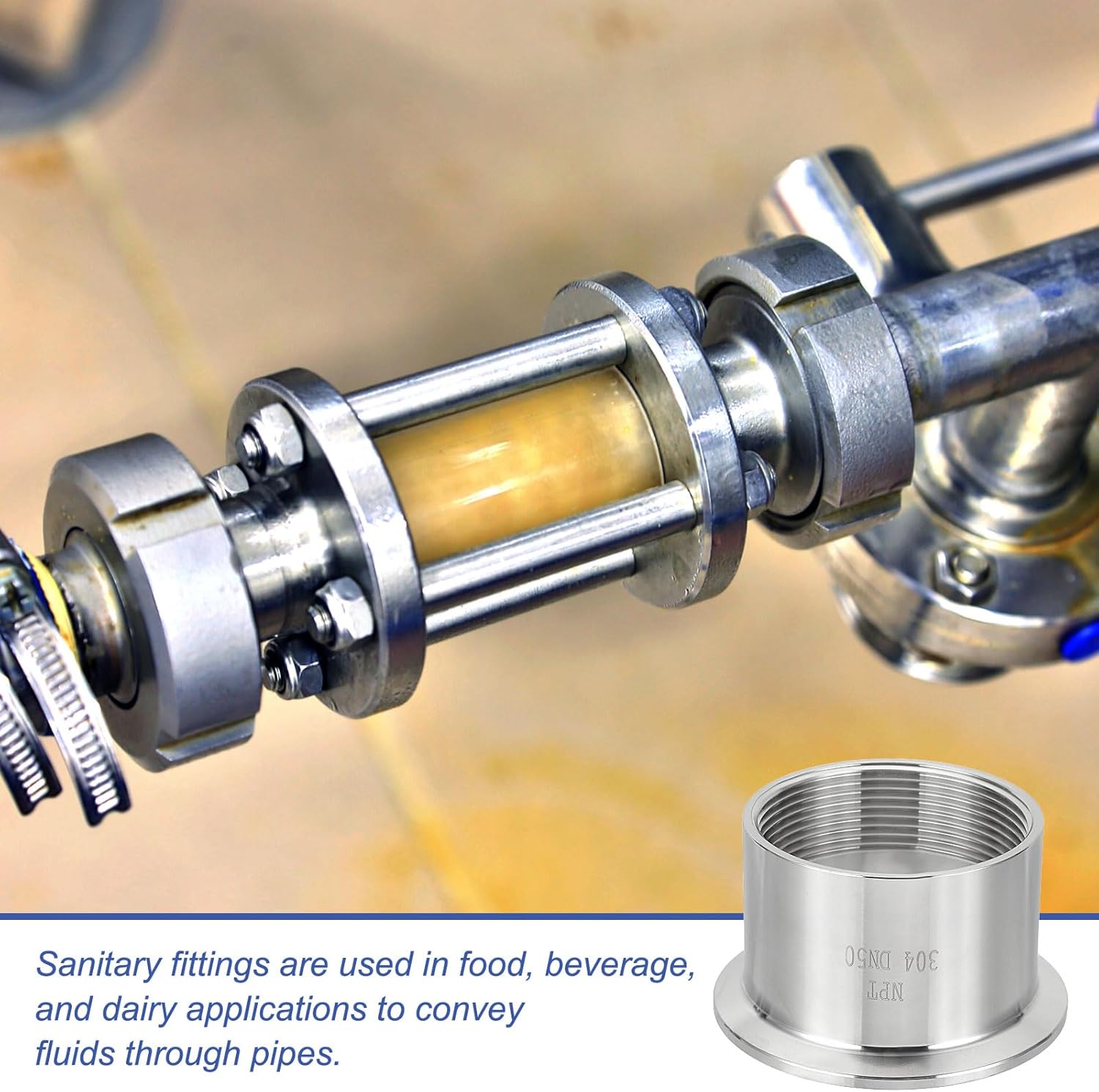 uxcell 2pcs Sanitary Female Threaded Pipe Fitting 2" NPT Female to 2.5" Three Clamp Ferrule OD 77mm 304 Stainless Steel Sanitary Pipe Fittings Adapter