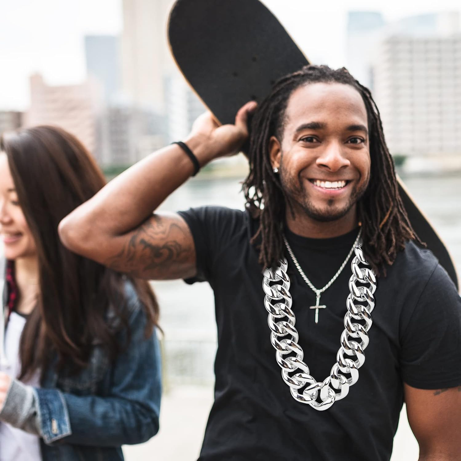 Hip Hop Chunky Gold Chain 2 Pack,32 Inch Plastic Gold Necklace 80s 90s Punk Turnover Necklace Men Costume Accessory for Party Costume Class Bar… - Image 6