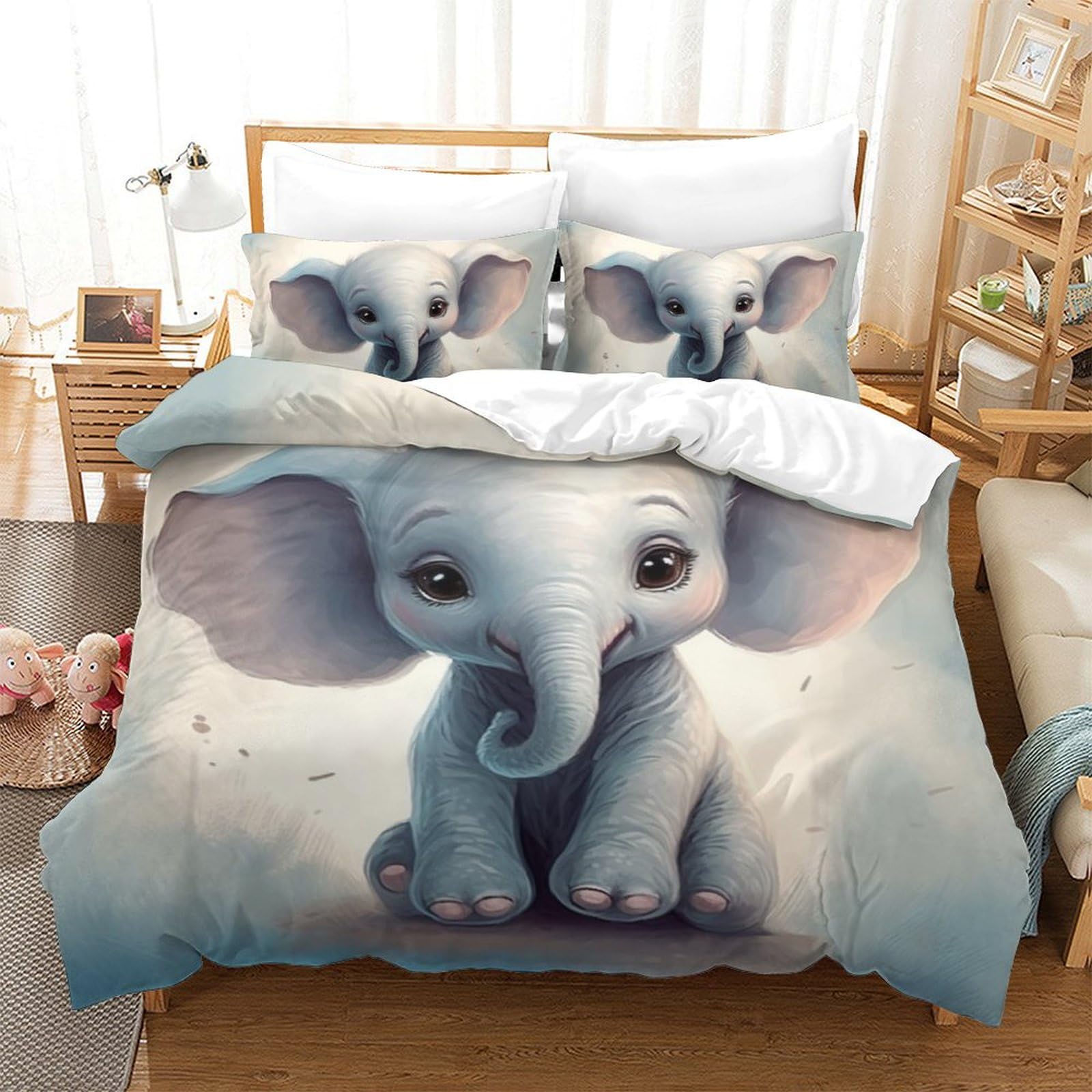 GXYUAOIEF 3D Printed Duvet Cover Set Elephant Microfiber Quilt with Zipper Closure Home Bedding Cover Sets ForAdults Kids Bedroom Guestroom King（220x240cm）