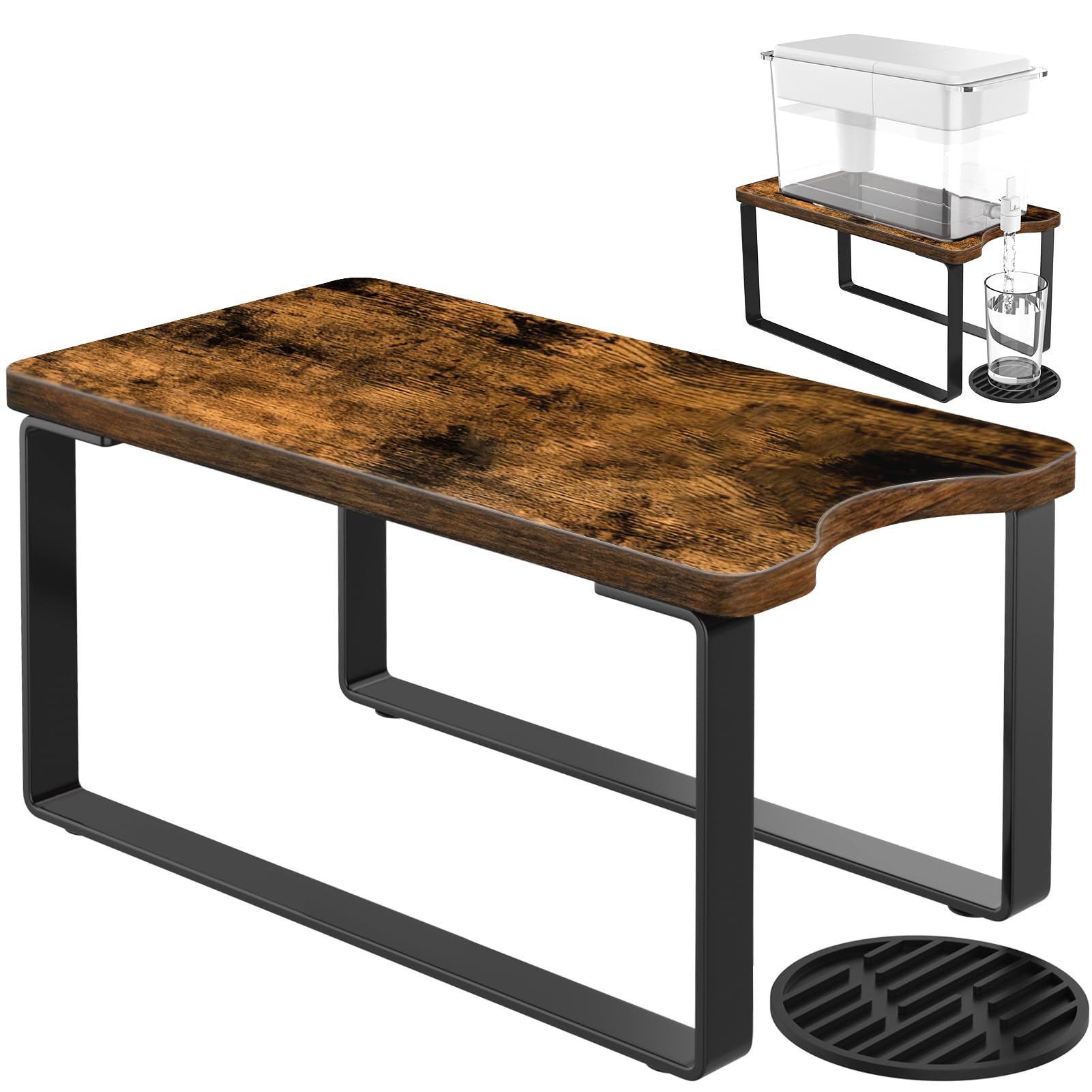 Water Filter Dispenser Stand Wood with Drip Tray - 7.9''W x 14.9''D x 7''H