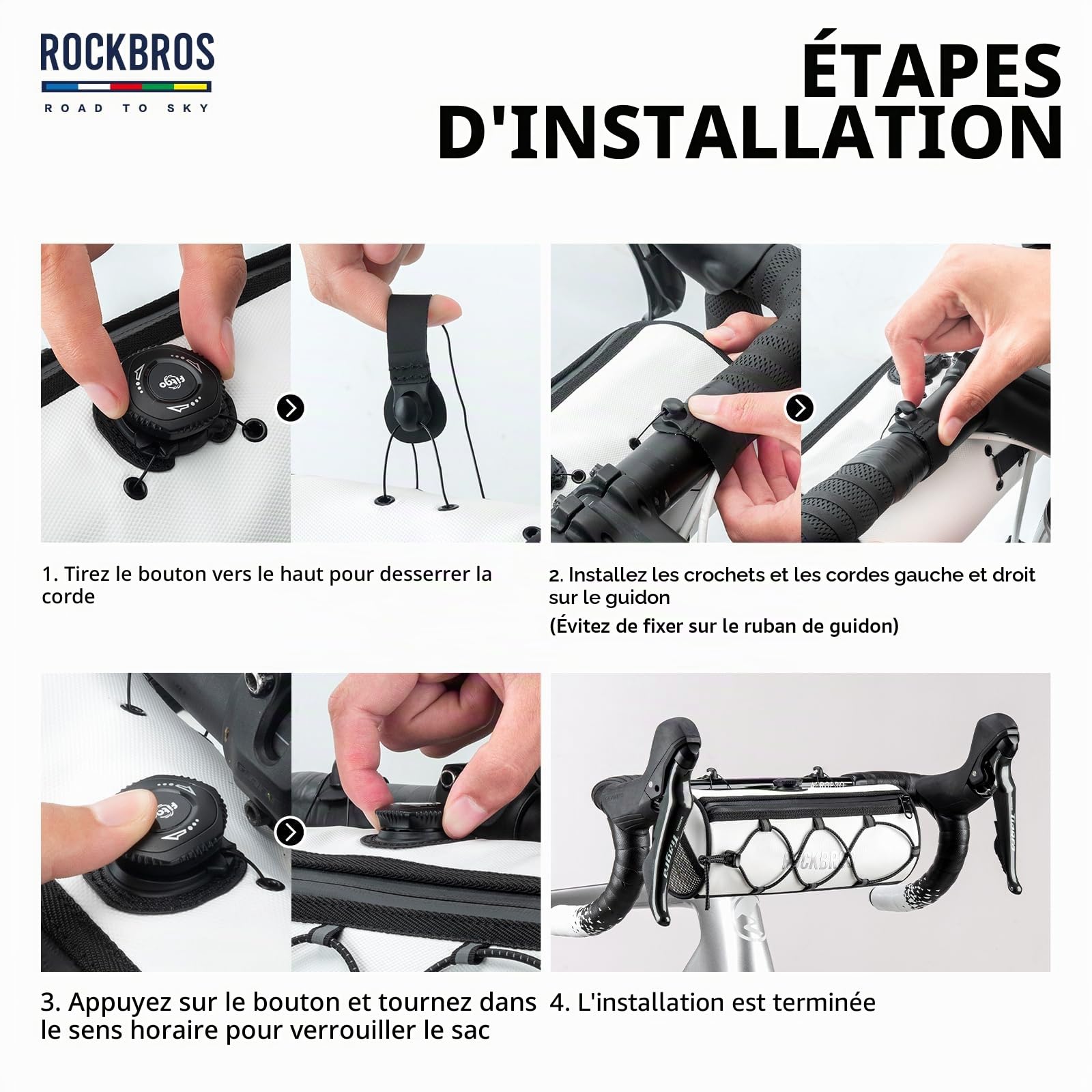 ROCKBROS Road to Sky Sacoche Guidon Vélo 1,5L Sac Cintre VTT Moderne Sacoche Gravel Avant Réfléchissant étanche Cylindrique Vélo Ville Polyester PU EVA Anti-Déformation Blanc Orange Vert Gris Noir