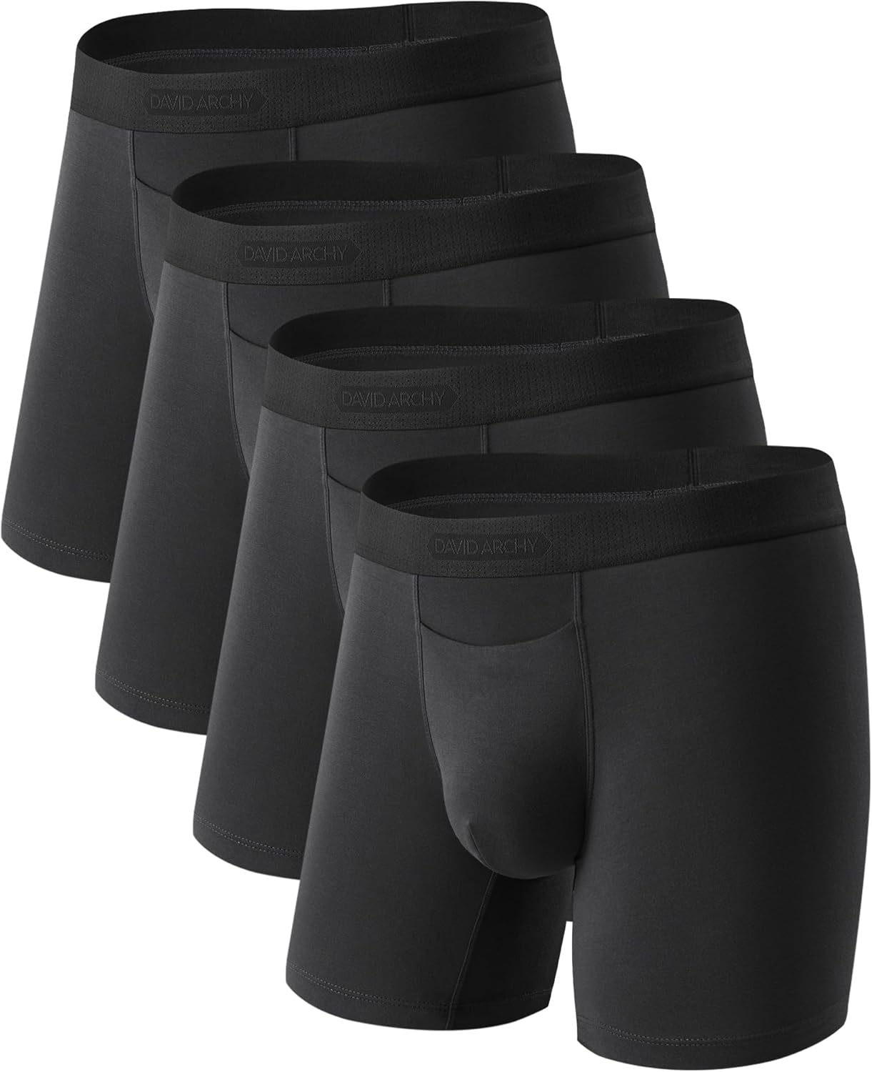 DAVID ARCHY Men's CoreComfort Pouch Boxer Briefs Underwear with Easy Access Fly, Breathable Bamboo Rayon Underwear 4-Pack