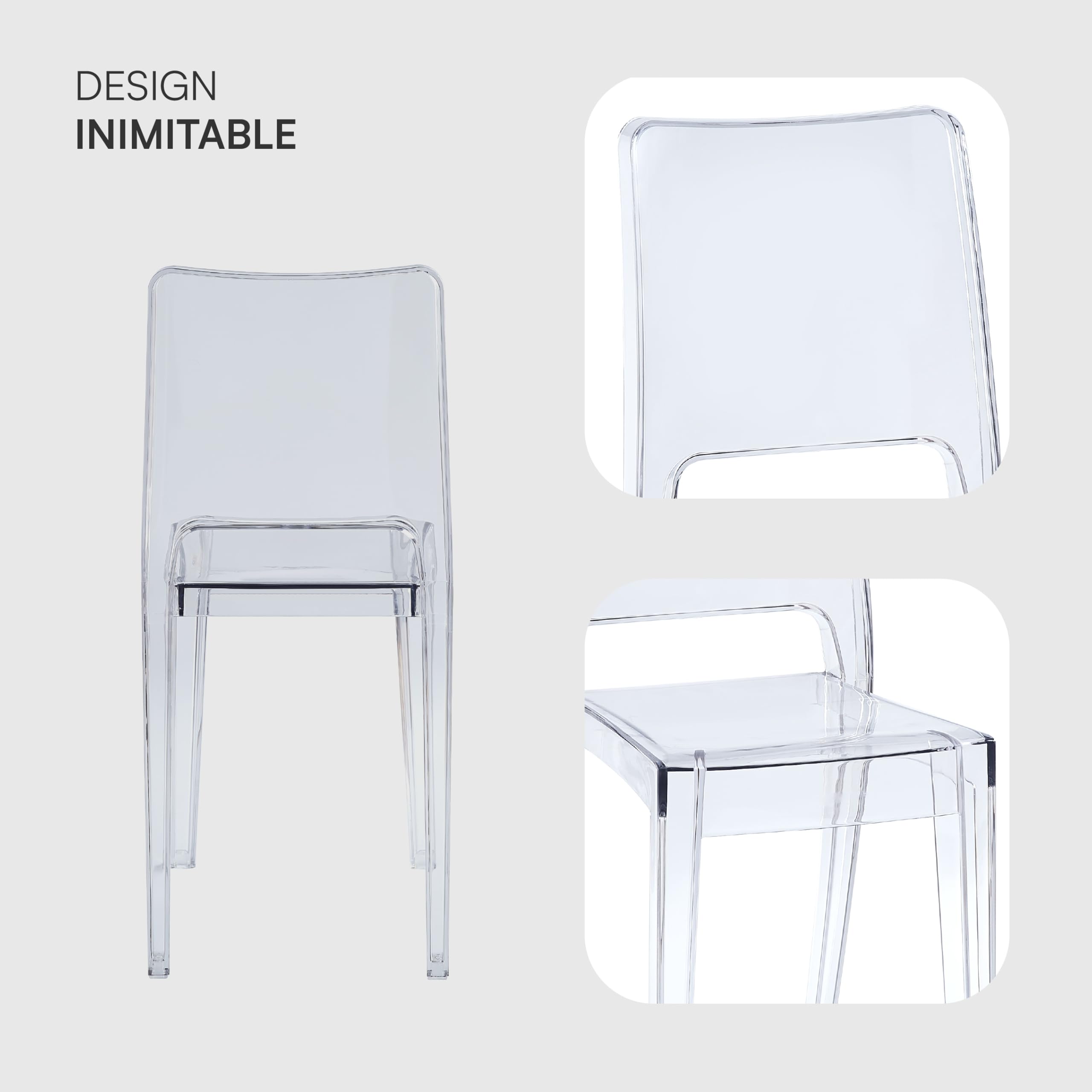 Baroni Home Set 4 Sedie Trasparenti, Sedie Impilabili Moderne, Leggere e Resistenti, Gommini Antiscivolo, Sala da Pranzo, 34,5x48,5x85 cm, Trasparente