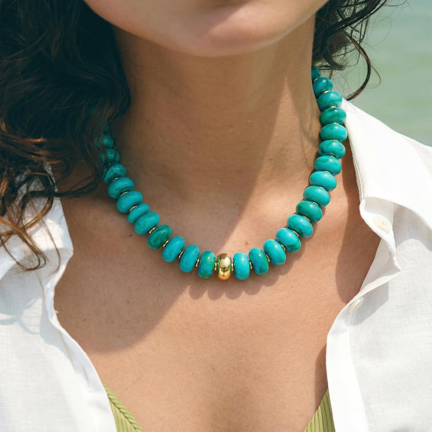 Beaded necklace for Women Boho Bead Gemstone Chunky Necklace Big Bead Necklace Fashion Trendy Summer Necklaces Jewelry Gifts