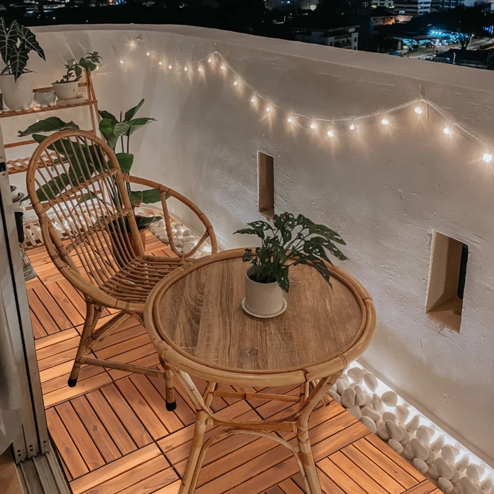 Ikodm Holzfliesen Akazienholz Terrassenfliesen, 33 Stück, 3 m² Balkonfliesen set, 30 x 30 cm Gartenfliesen für Garten Terrasse Balkon Patio, Leicht verlegbar, wetterfest, Braun