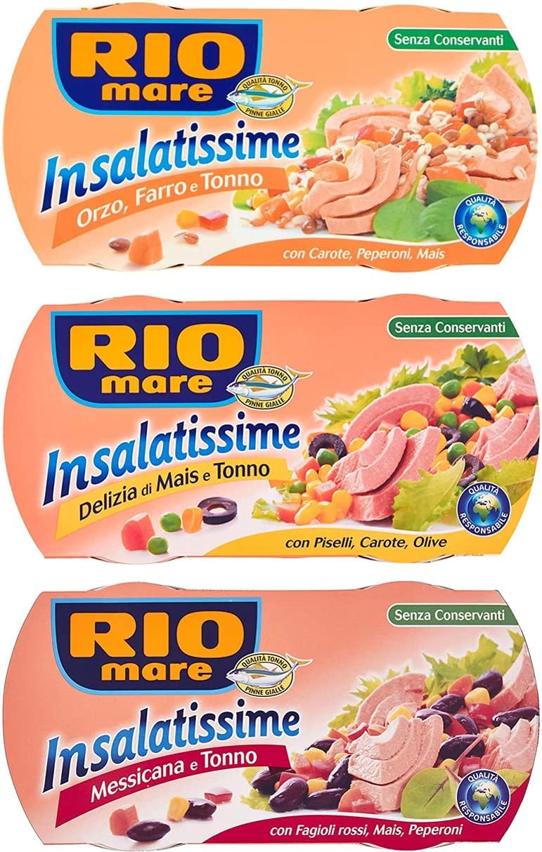 Rio Mare Insalatissime Delizia di Mais e Tonno Pinne Gialle 2 x 160 g + Insalatissime alla Messicana e Tonno Pinne Gialle 2 x 160 g + Insalatissime Orzo, Farro e Tonno 2 x 160 g