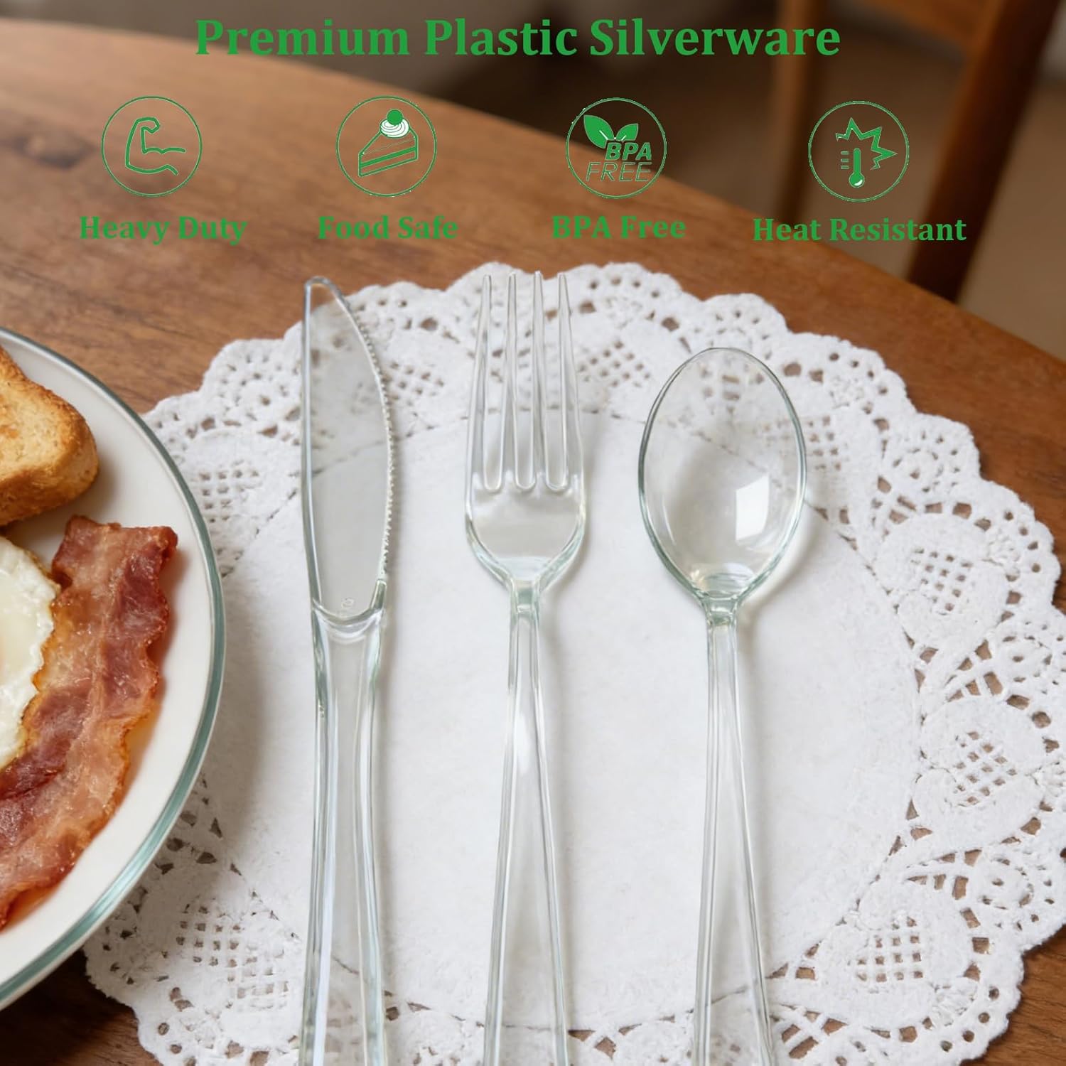 360 Count Extra Heavy Duty Plastic Silverware - Plastic Cutlery Set, Includes 160 Forks, 120 Spoons, 80 Knives - Thick & Heat Resistant Silverware Bulk for Catering, Camping, Party, Daily Use