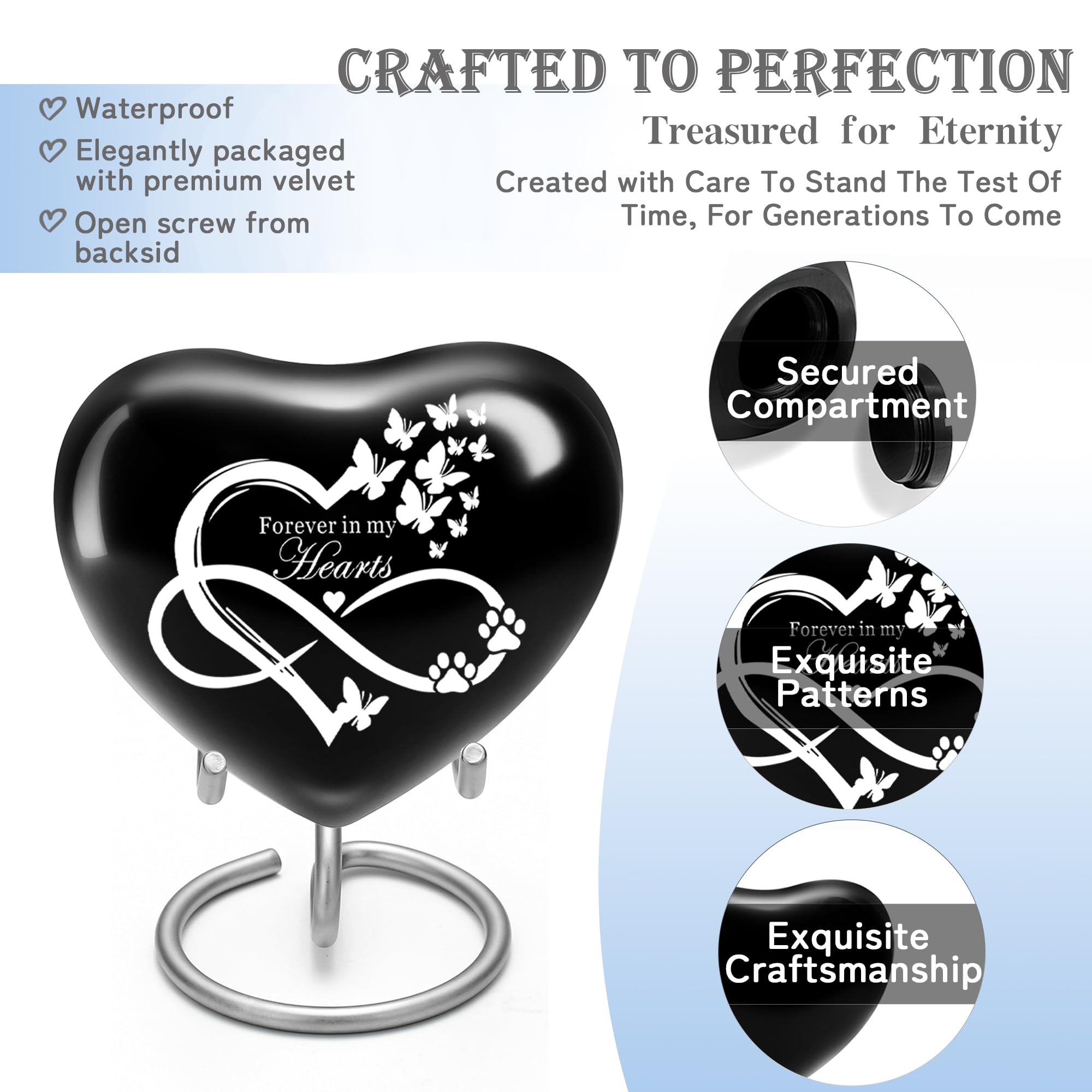 QGJNSGC Heart Shaped Urns for Human Ashes, Small Urns for Pet Ashes Heart Shaped Urn for Cat Dog Ashes Mini Urn - Image 3