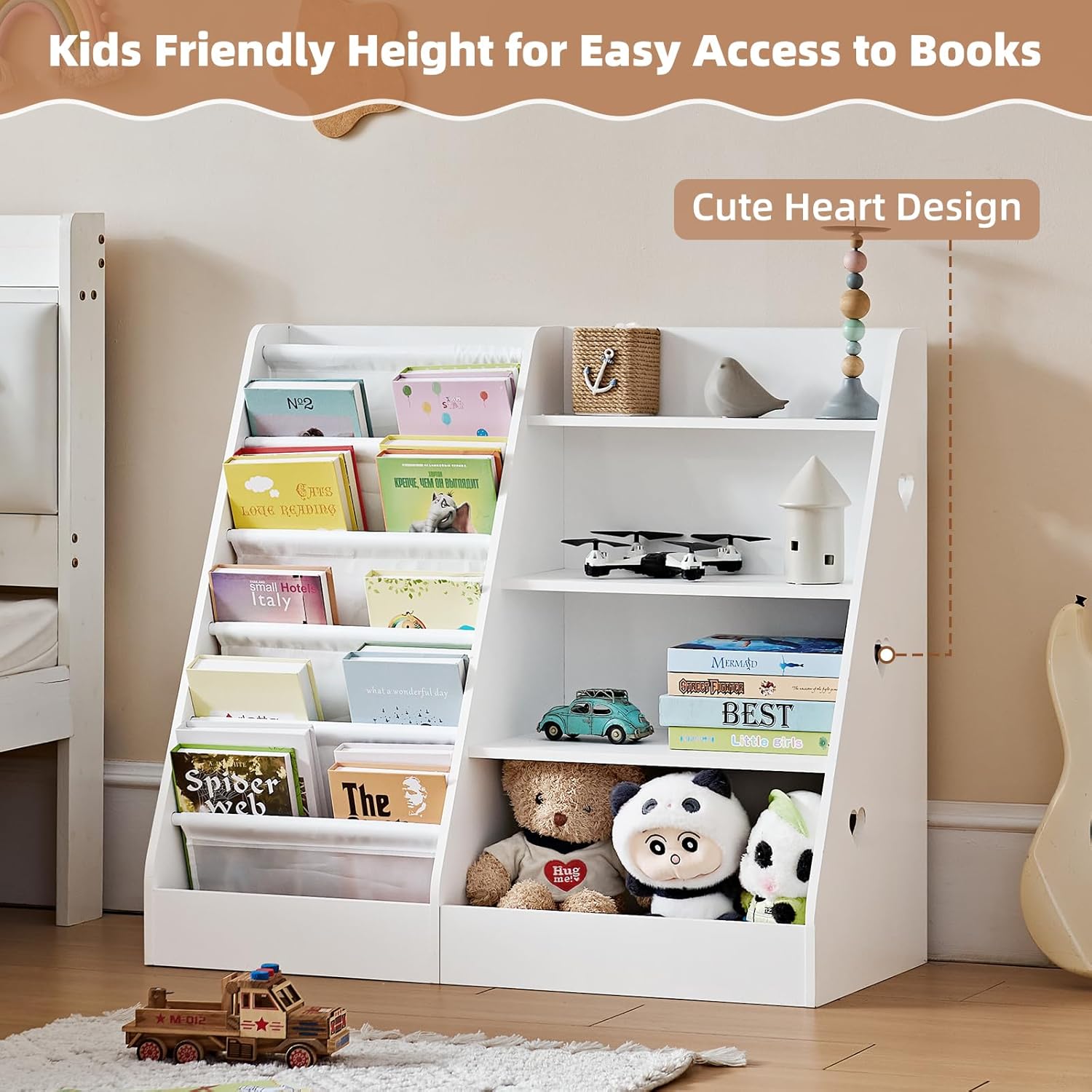 Lerliuo 4 Tier Kids Bookshelf and Storage Organizer, Five Layer Sling Children Bookcase, Baby Toddler Wooden Book Shelf, Display Cabinet for Playroom, Bedroom, Classroom, Nursery, School (White) - Image 5