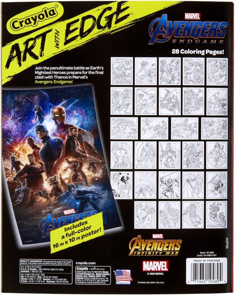 Crayola Art With Edge Marvel Avengers Coloring Pages (28pgs), Superhero Coloring, Adult Coloring Pages, 8"x10", Gift for Teens