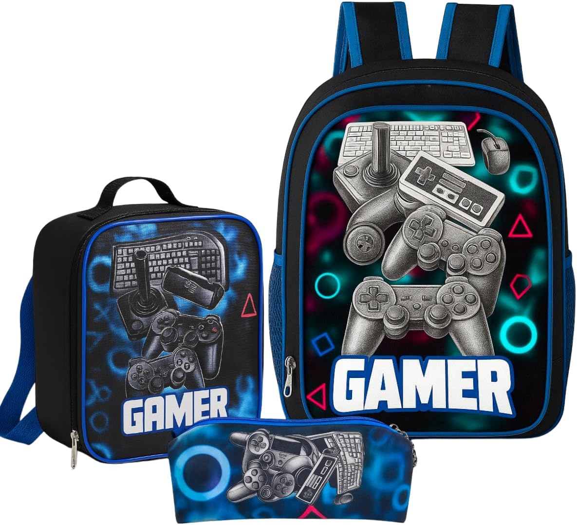Kit Mochila Masculina Infantil Gamer escolar Passeio + Lancheira Termica e Estojo