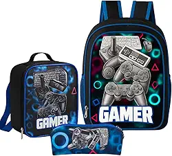 Kit Mochila Masculina Infantil Gamer escolar Passeio + Lancheira Termica e Estojo