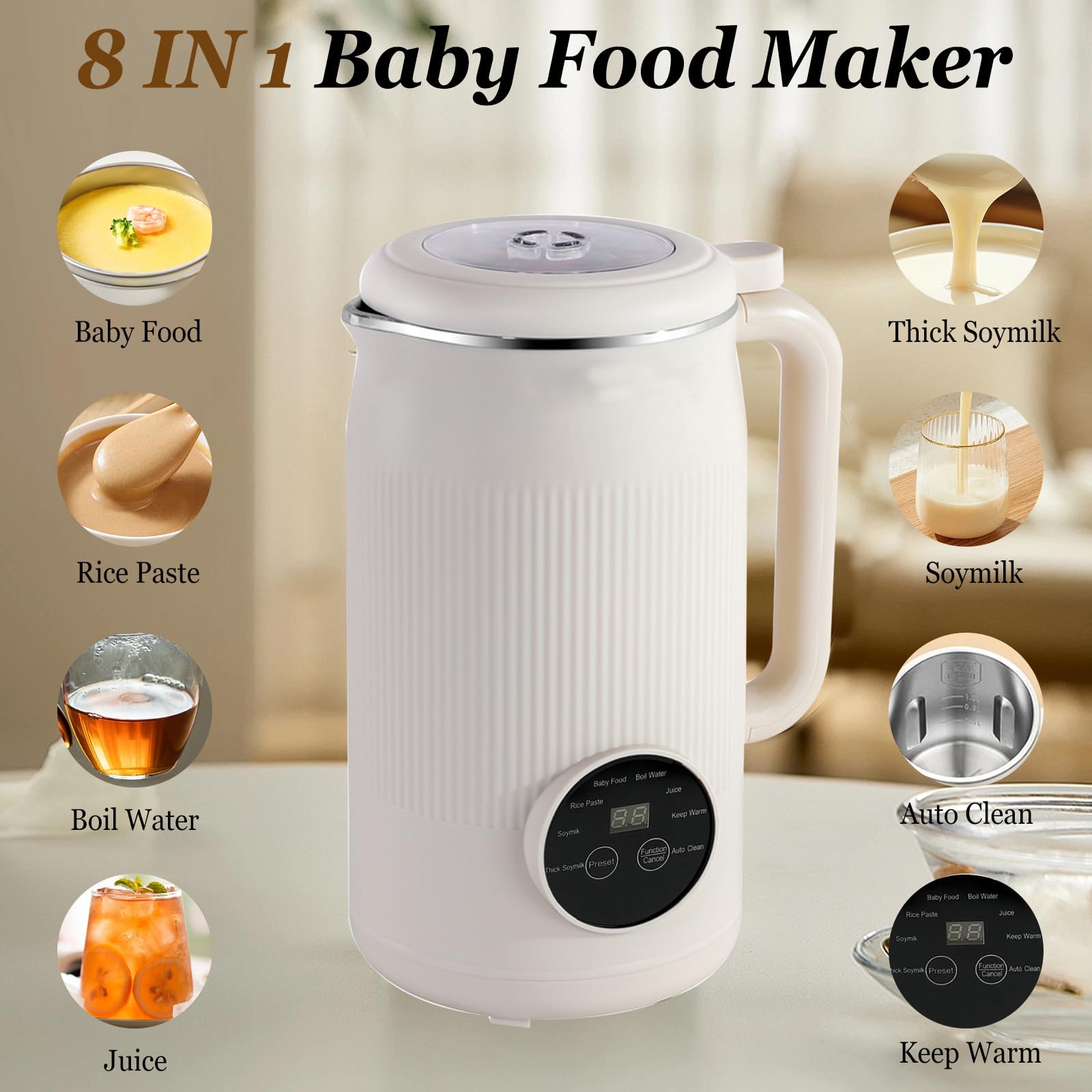 Macchina per latte di soia automatica 8 in 1, 1200 ml, con avvio ritardato, mantiene caldo, bollire l'acqua e autopulente, per latte di mandorle, latte di anacardi, succo, zuppe, porridge
