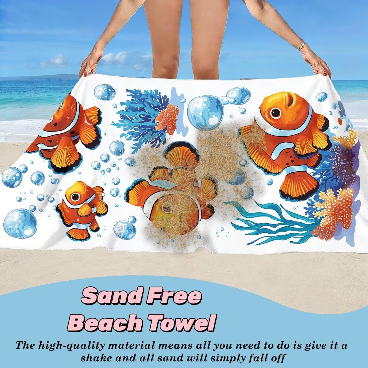Ręcznik plażowy 100 x 220 cm, 2 szt., szybkoschnący ręcznik z mikrofibry, niezbędne w podróży, bez piasku, ręczniki plażowe z mikrofibry, ryby, lekkie, bardzo duże ręczniki dla dorosłych do pływania