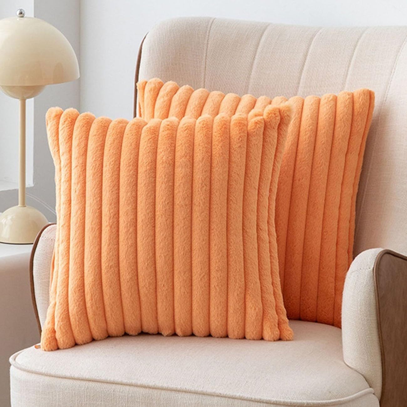 SWJ-swjssb Set Of 2 Faux Fur Plush Throw Pillow Covers 18x18, Fluffy Striped Pillowcase Square Cushion Covers 18 X 18 20x20 Inches For Sofa Couch Bed Pillow Case(Orange,30x50 cm Set of 2)