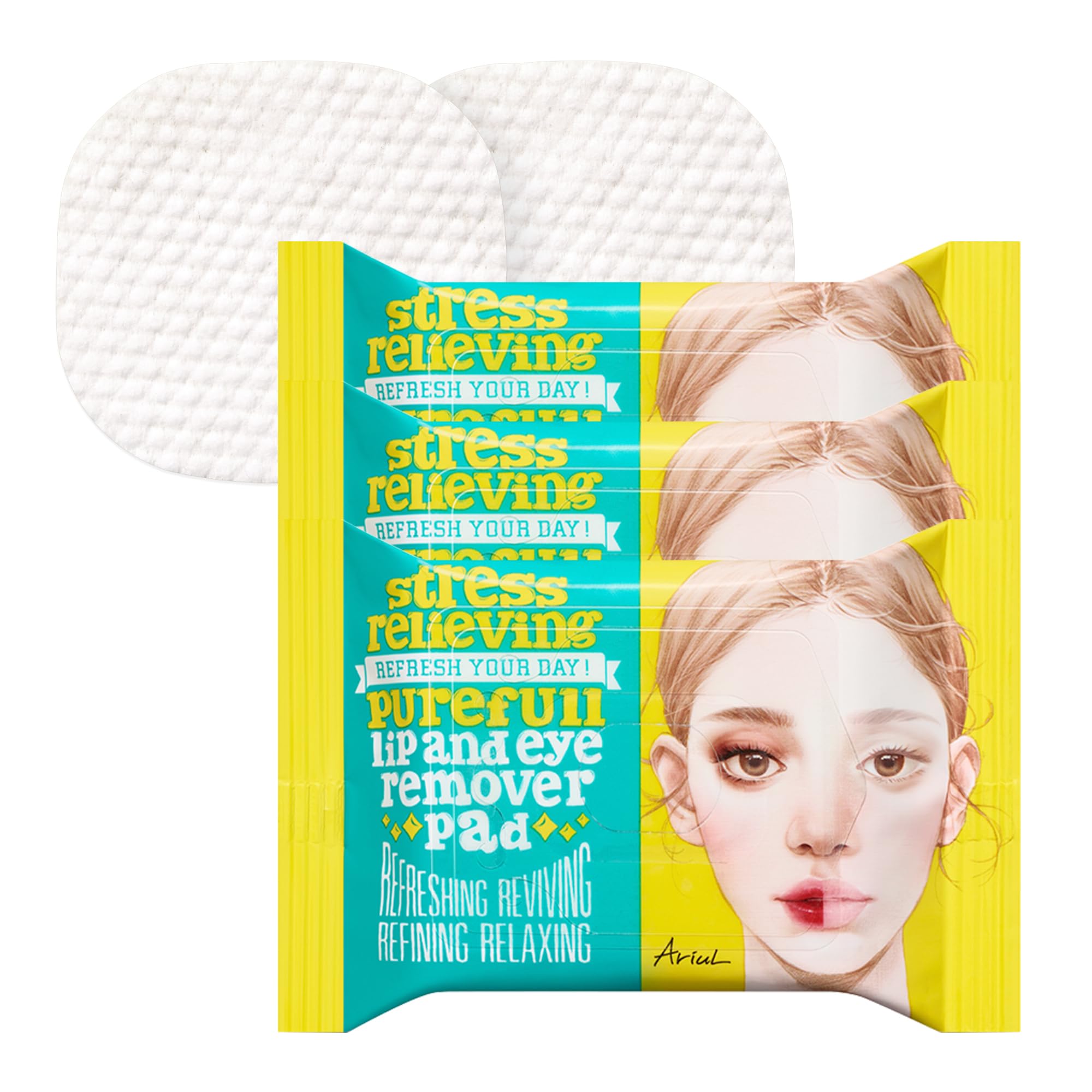 Ariul A Mild&Quick - Dischetti struccanti per labbra e occhi, impermeabili, a doppia faccia, per alleviare lo stress, 90 pezzi (confezione da 3)