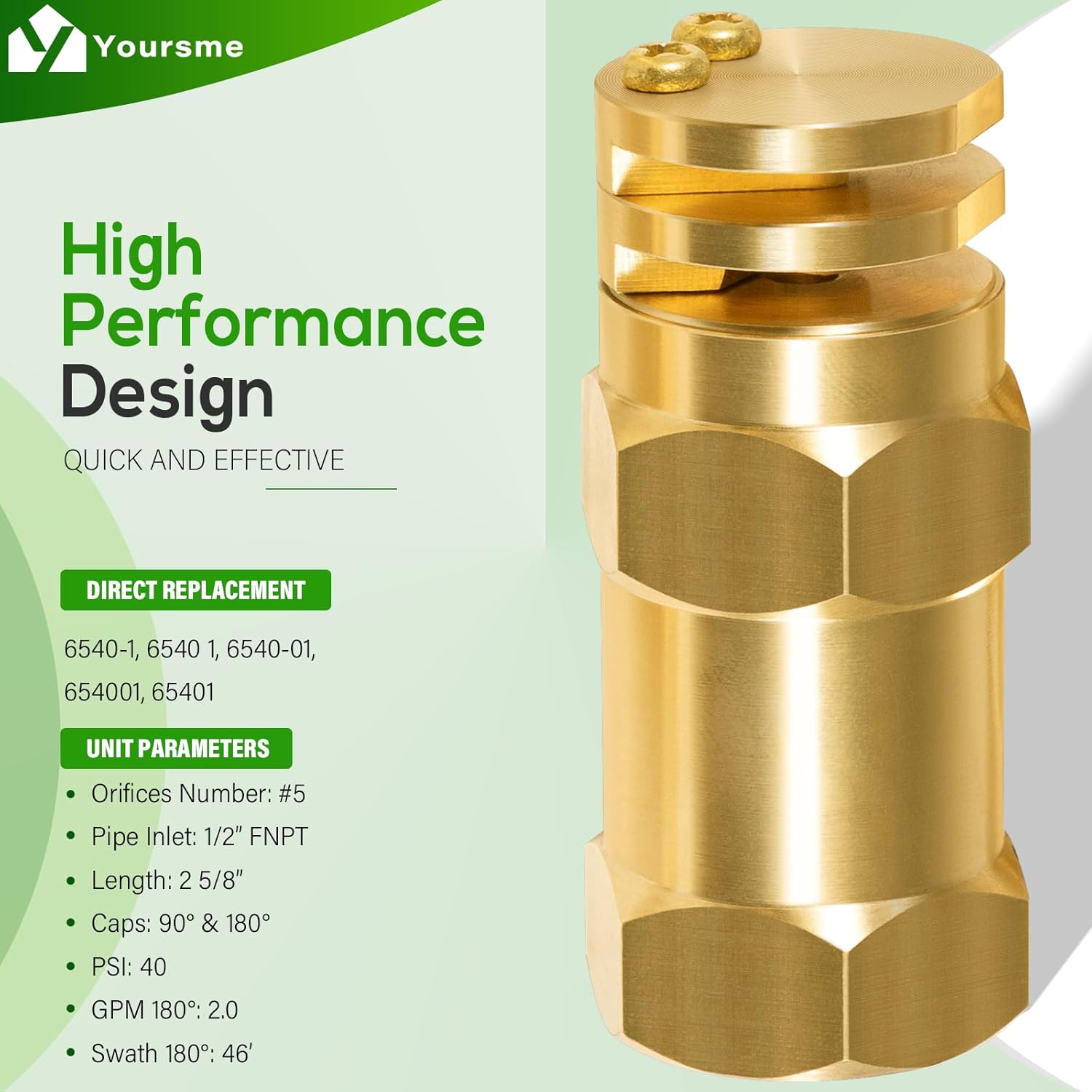6540-1 Boomless Spray Nozzle 1/2" FPT #5 Orifices (90° & 180° Caps) 2.0 GPM @ 40 PSI Brass Construction Replaces for 6540 1, 6540-01, 654001, 65401