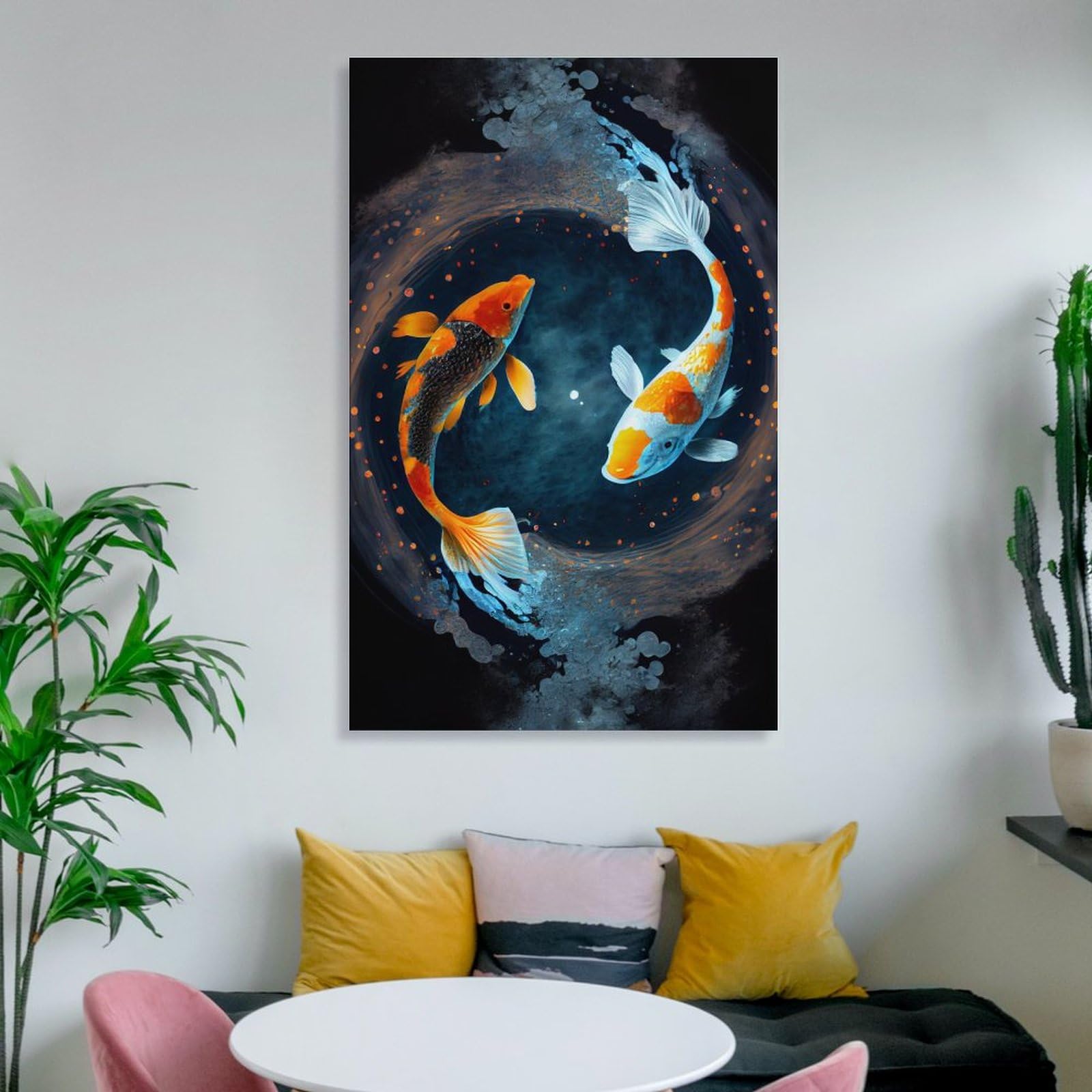 Amazon.co.jp: コイ 金魚 動物 中国風 開運絵画 金色の赤い鯉の絵 風水 