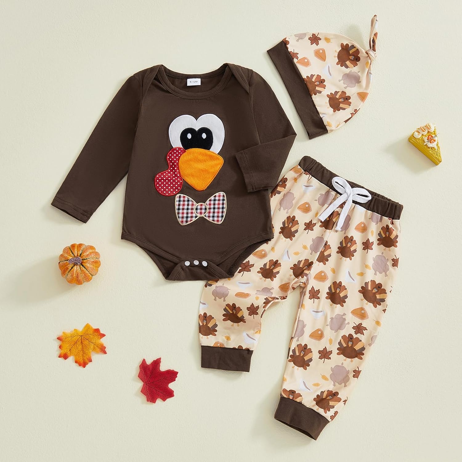 Thanksgiving Baby Boy Outfit My First Thanksgiving Little Turkey Romper Shirt Onesie Pants Newborn Clothes - Image 2