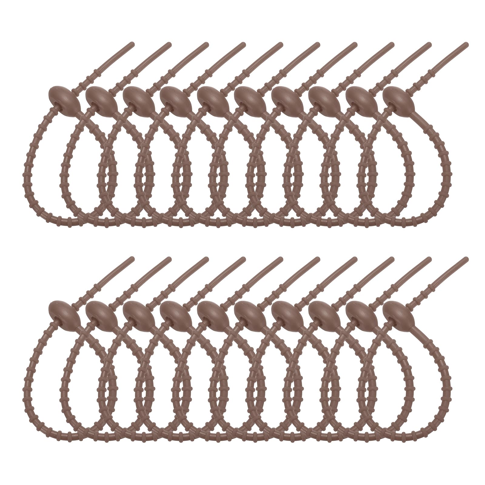 PATIKIL 20cm Silicone Cable Ties, 20pcs Rubber Reusable Twist Zip Ties Organizer for Home Office Kitchen Food Bags Wires Adjustable Bag Clip, Brown