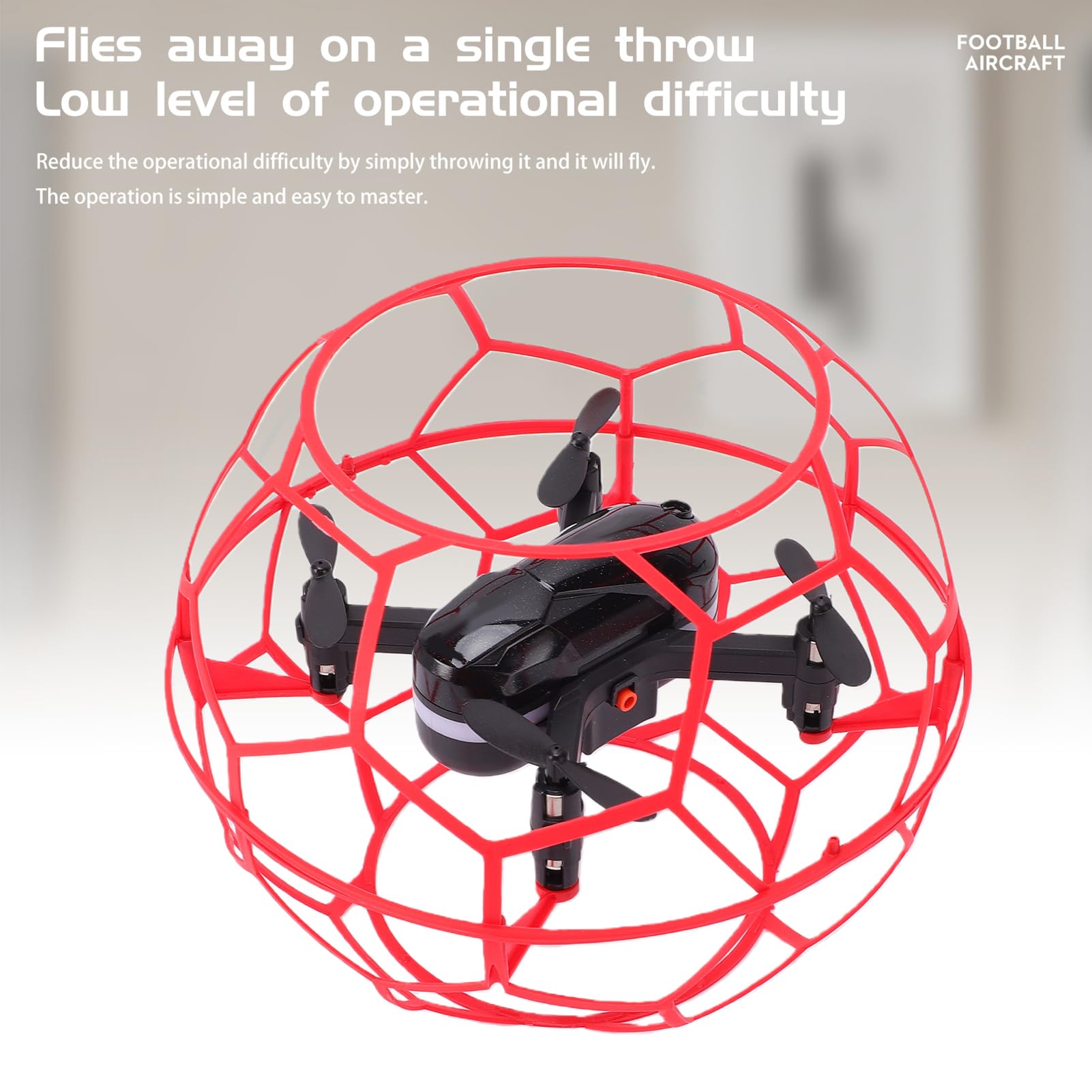 Drone calcio RC 2,4 GHz Quadricottero con telecomando senza testa a 6 canali con giroscopio Un pulsante Luci a LED per decollo e atterraggio Velocità regolabile per (Rossa)