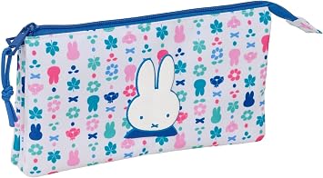 Safta | Triple Miffy Bunny School Pencil Case, Children's School Pencil Case with 3 Separate Zipped Compartments, Central Interior Pocket, Measures 22 x 3 x 12 cm, School Pencil Case 3 Compartments