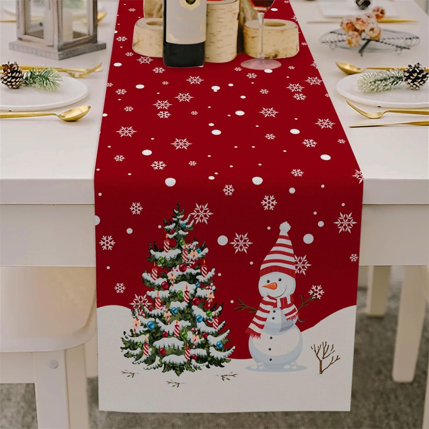 Zewuai Christmas Decoration Table Runner,Snowman/Trees