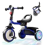 besrey Kids Tricycle with Flash Wheels for Ages 18 Months to 5 Years, Toddler Tricycle with Bell, Kids Tricycle, Gift for 2-5 Year Olds, Gift and Toy for Boys and Girls, Tricycle for Toddlers, Blue
