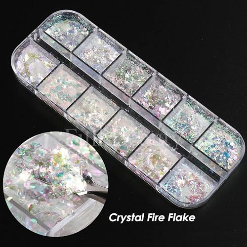 12 Grids Opal Aurora Nail Powder Flake Sparkly Nail Sequin Holographic Nail Art Glitter Iridescent Pigment Ice Crystal Mermaid Paillettes Sparkly Sequins Design Nail Art Decoration Accessories #TOP3