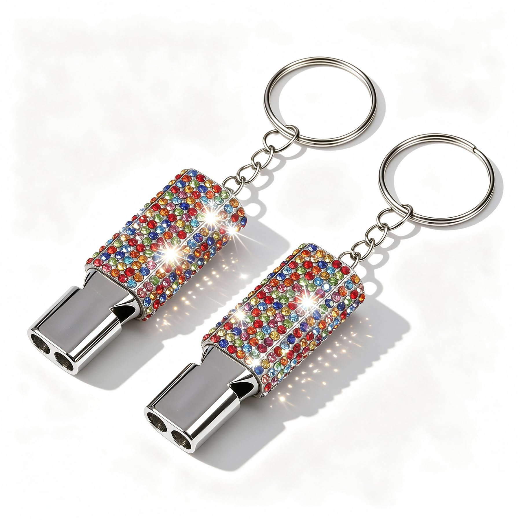 Jetfree Double-barrel whistle, aluminum alloy outdoor survival whistle, pack of 2, suitable for boating, outdoor camping, hiking, backpacking, sports, and dog training, comes with lanyard and keyring