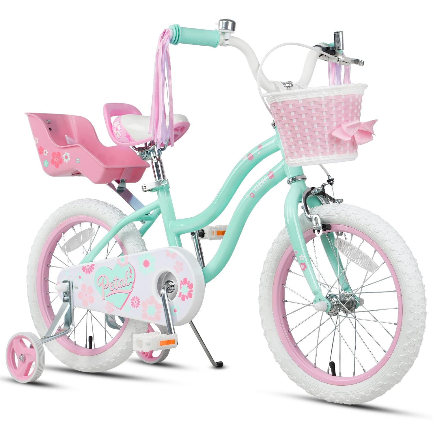Glerc Petal Girls Bike 12-18 Inch for Ages 2-9, Kids Bike with Training Wheels, Basket &amp; Streamers, Princess Style Kids Bicycle, for Girls
