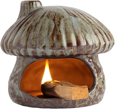 Palo Santo Holder Mushroom Shape, Ceramic Sage Holder for Burning Palo Santo Burner for Meditation, Yoga and RelaxationGreen