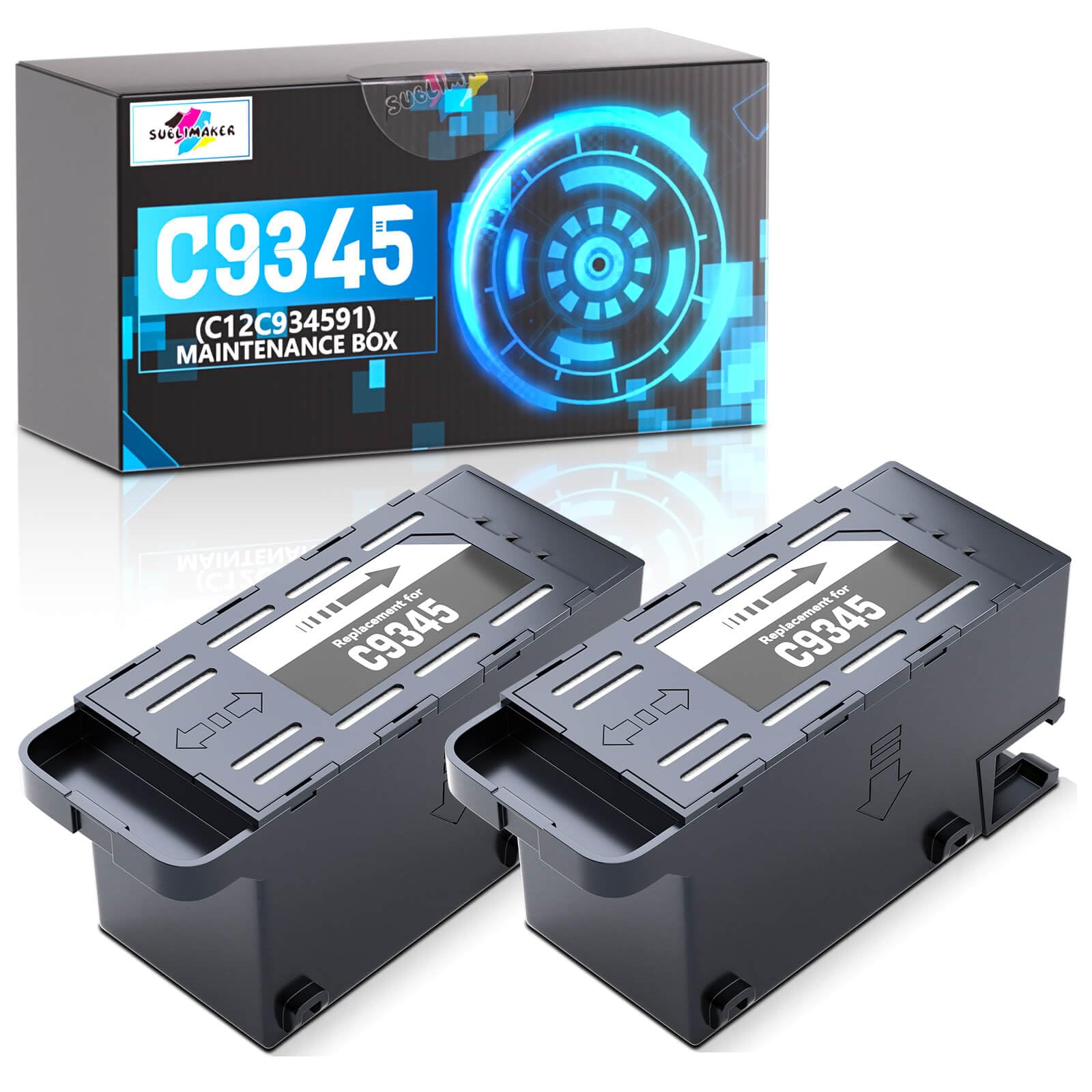C9345 Ink Maintenance Box Replacement for Epson ET-8550 ET-8500 ET-5850 ET-5800 ET-16600 ET-16650 ET-5880 WF-7840 WF-7310 WF-M4119 WF-M4619 WF-7820 Printer, for Ecotank C9345 Maintenance Box (2 Packs)
