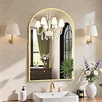Sweetcrispy 20x30 Arched Gold Wall Mirror - Framed Bathroom Mirror Over Sink, HD Shatterproof Glass for Bedroom, Entryway, Living Room
