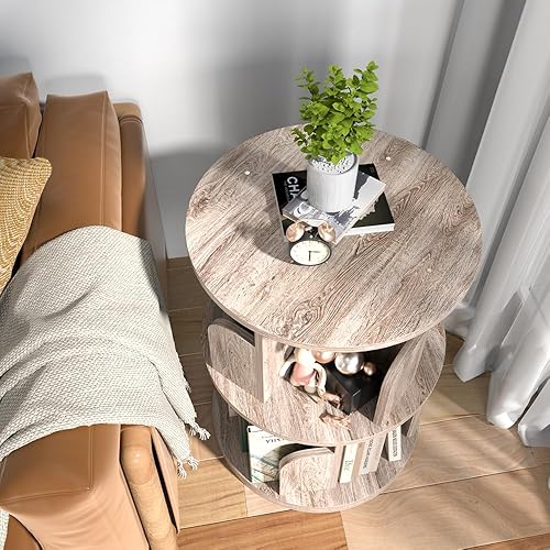 Miniatura 6 de Nidouillet Estantería giratoria pequeña, estantería giratoria de 2 niveles con pantalla de 360, estantería redonda de esquina giratoria estrecha,