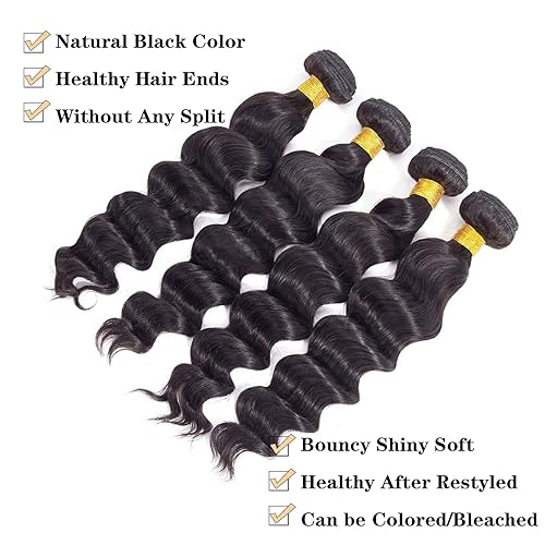 Miniatura 10 de Extensiones de cabello virgen brasileño de grado 12A, ondas sueltas, de 24 pulgadas, Remy brasileño virgen, ondulado, profundo, 100% real, sin