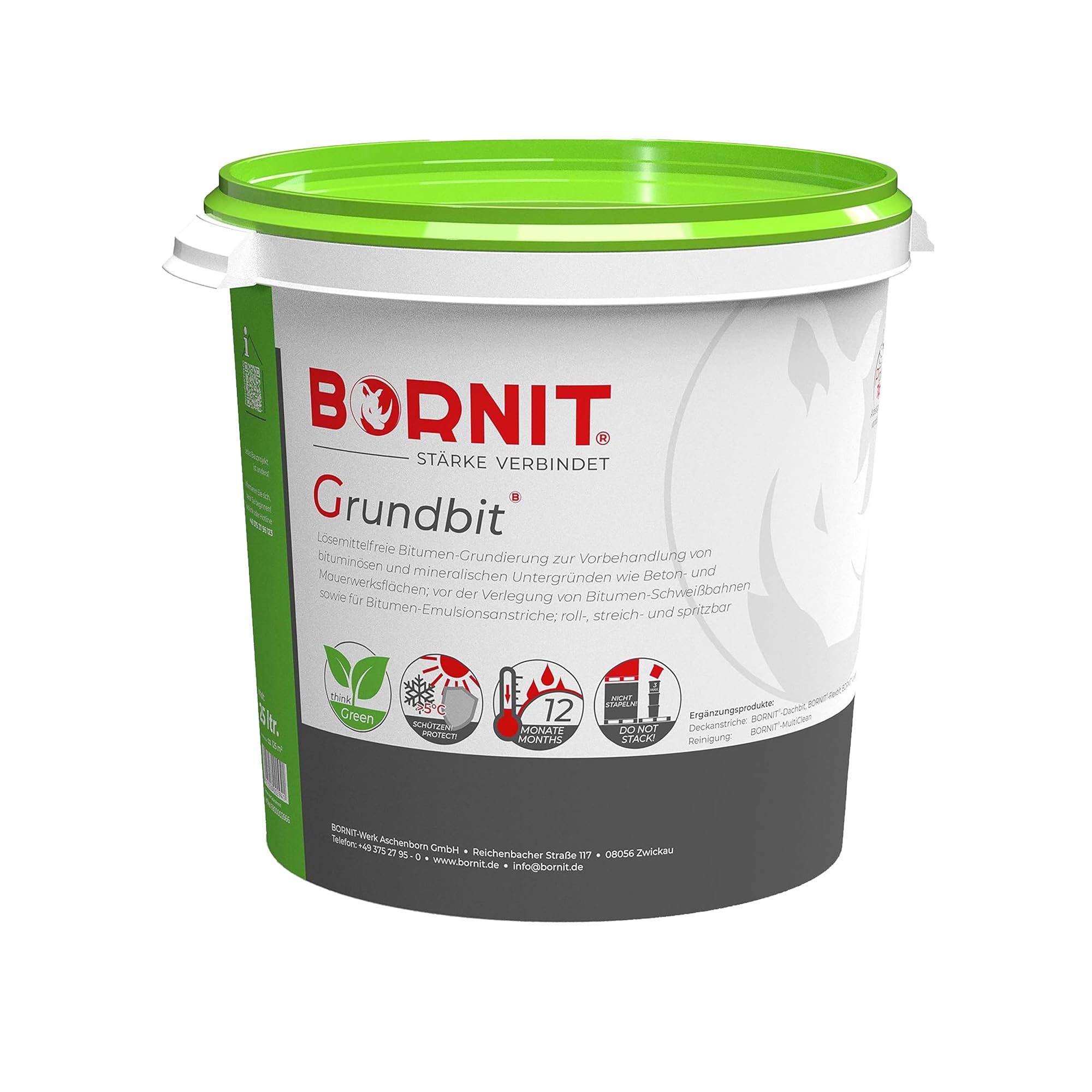 BORNIT Grundbit Grundierung Primer Bitumen Voranstrich [QNG-Konform] 25L | Innen Außen lösemittelfrei Haus Carport Vordach Balkon Tiefengrund Dachpappe Haftgrund Bitumen Dichtmasse Garage Gartenhaus